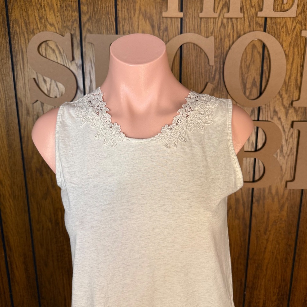 StudioCup Tank Top Womens Large Beige Lace Trim Cotton Boho Cottagecore Peasant - Picture 2 of 6